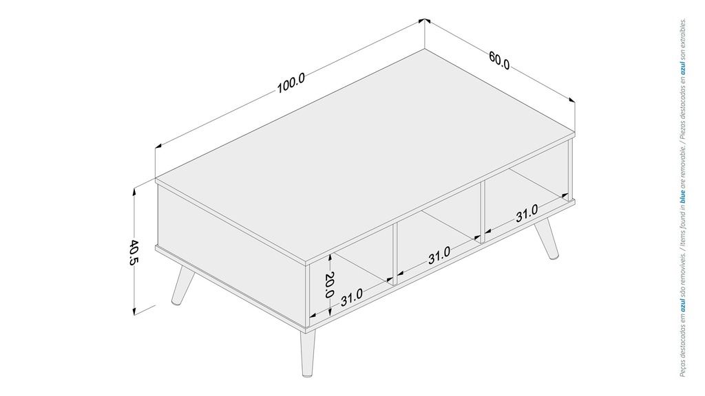 Mesa de Centro Osasco Blanco  - Madera Aglomerada y Patas en Madera