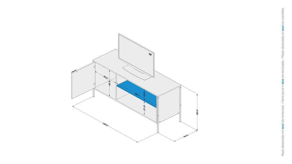 MESA PARA LCD - RACK MAIORCA 135 CM - BLANCO/CASTANO