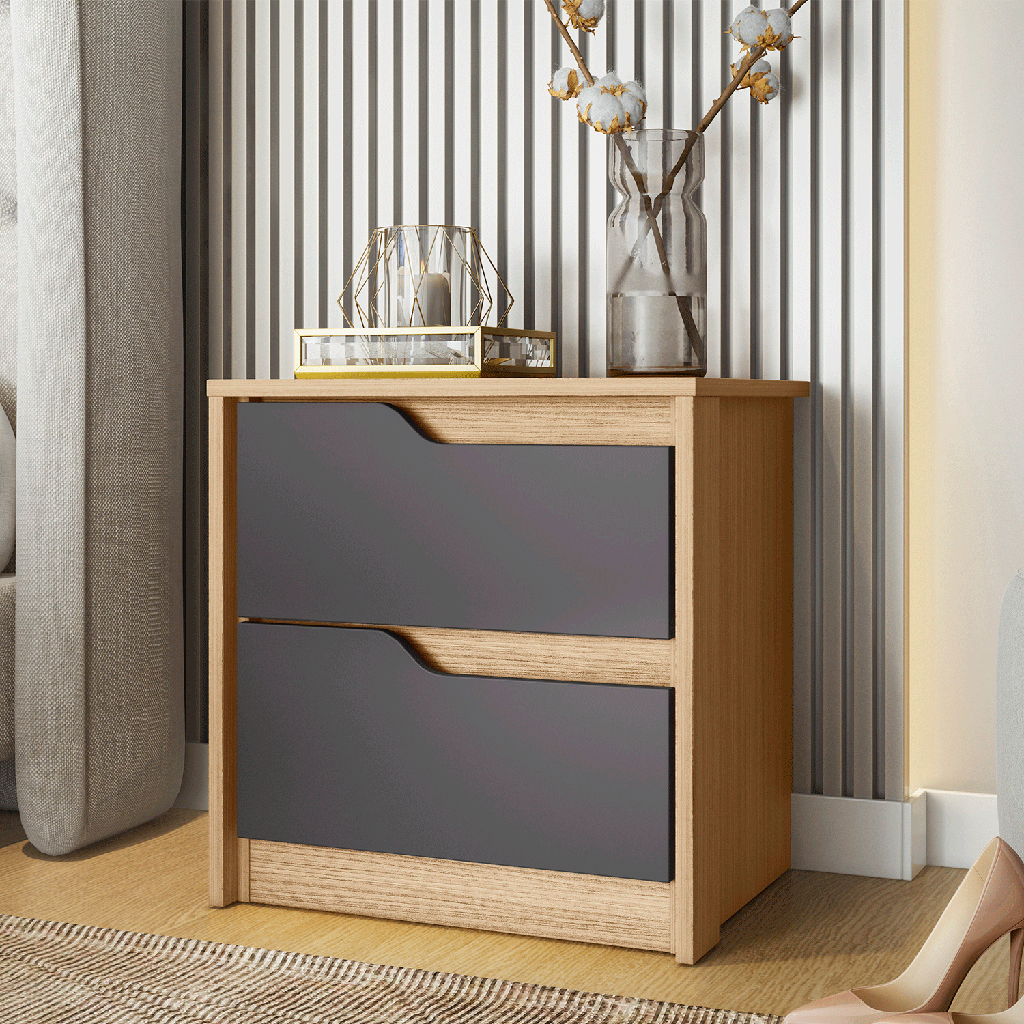 MESA DE NOCHE 2 GAVETAS DOBLE NATURE/TITANIUM (FLEX)