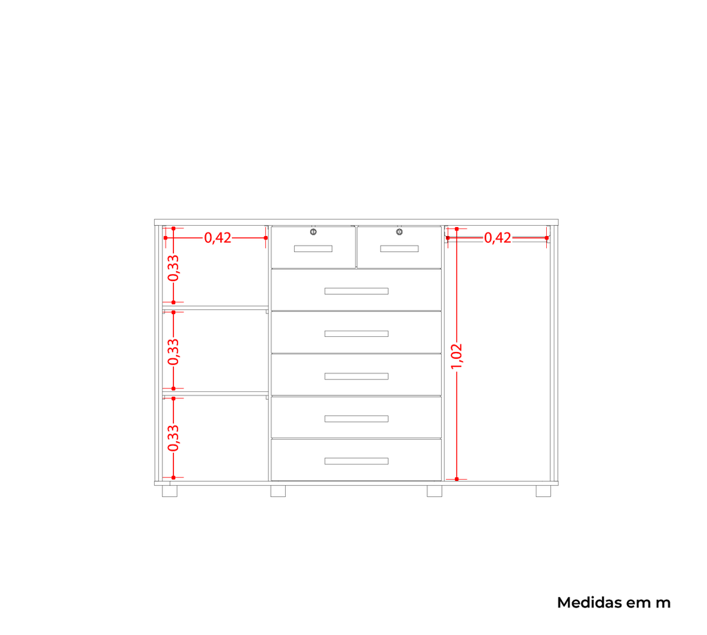 GAVETERO 8 GAVETAS + 2 PUERTAS FONTANA ROBLE GRIFE/OFF WHITE