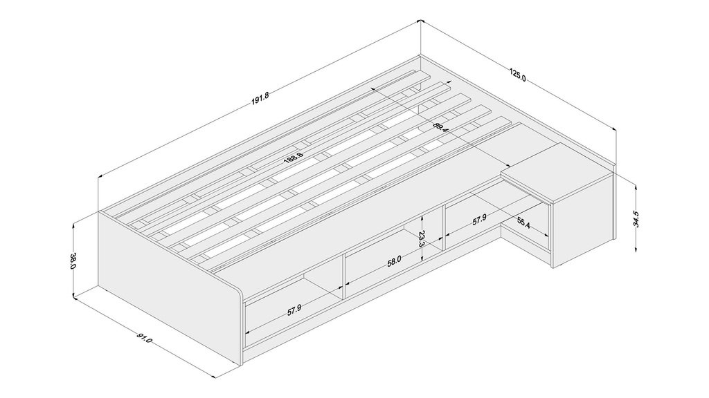 CAMA CANADA C/ MESA DE NOCHE MDP CASTANHO UV TEX /BRANCO UV TEX