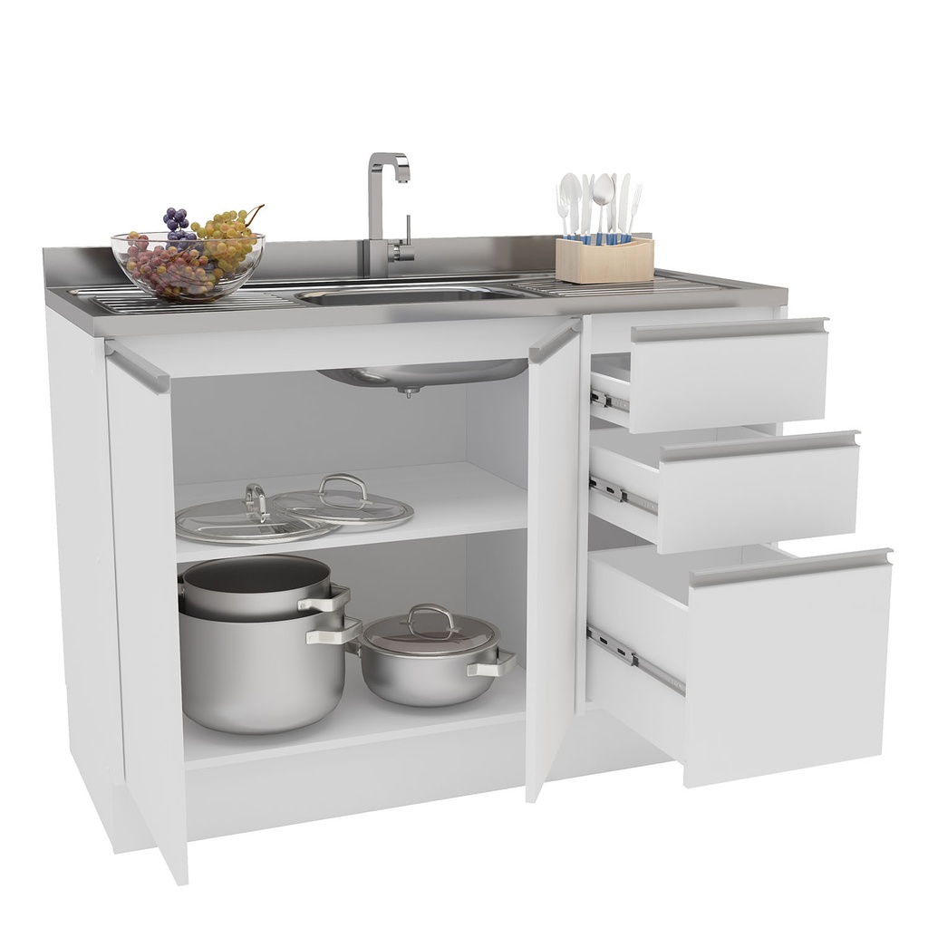 MUEBLE PARA COCINA MALI 2 PUERTAS + 3 GAVETAS 830X1200X510 MDP BRANCO UV TEX