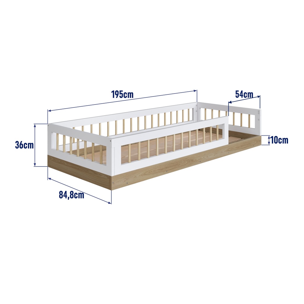 CAMA SOLTEIRO MONTESSORI CHAO LINEA AFFETO AVEIRO OAK CON BRANCO