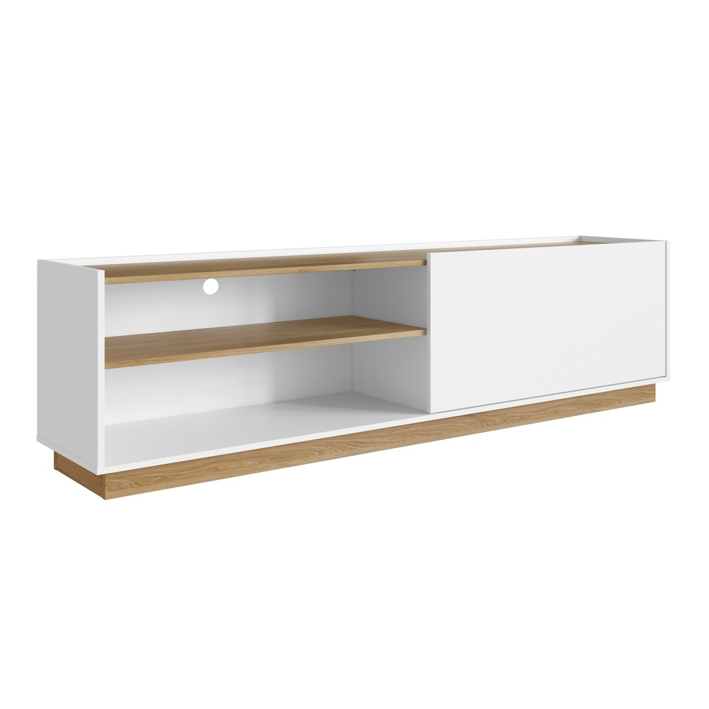 MESA PARA LCD - RACK ASTI CON PORTA BASCULANTE BRANCO CON OAK