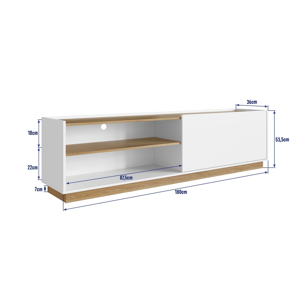 MESA PARA LCD - RACK ASTI CON PORTA BASCULANTE BRANCO CON OAK