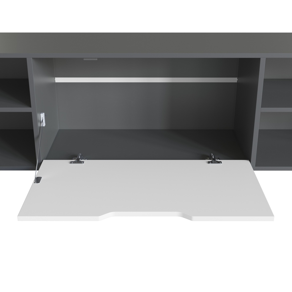 MESA PARA LCD - RACK PESARO CON PORTA BASCULANTE GRAFITE COM BLANCO
