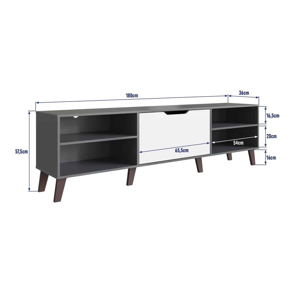 MESA PARA LCD - RACK PESARO CON PORTA BASCULANTE GRAFITE COM BLANCO