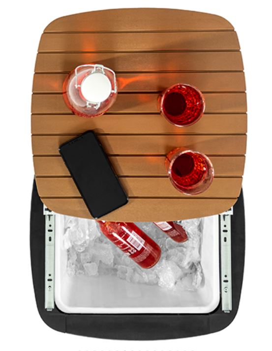MESA HIELERA CON CAPACIDAD PARA 28 LITROS, COLOR TABACO, ALTO 58 CM, ANCHO 41.5 CM, LARGO 41.5 CM