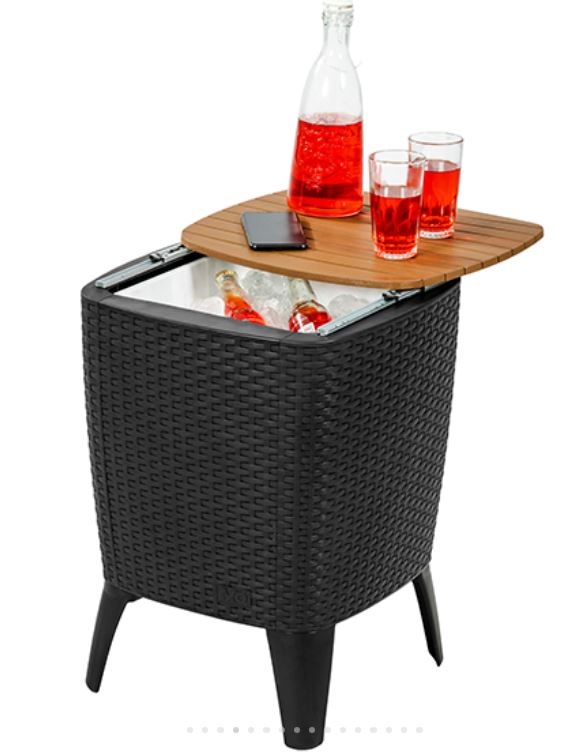 MESA HIELERA CON CAPACIDAD PARA 28 LITROS, COLOR TABACO, ALTO 58 CM, ANCHO 41.5 CM, LARGO 41.5 CM
