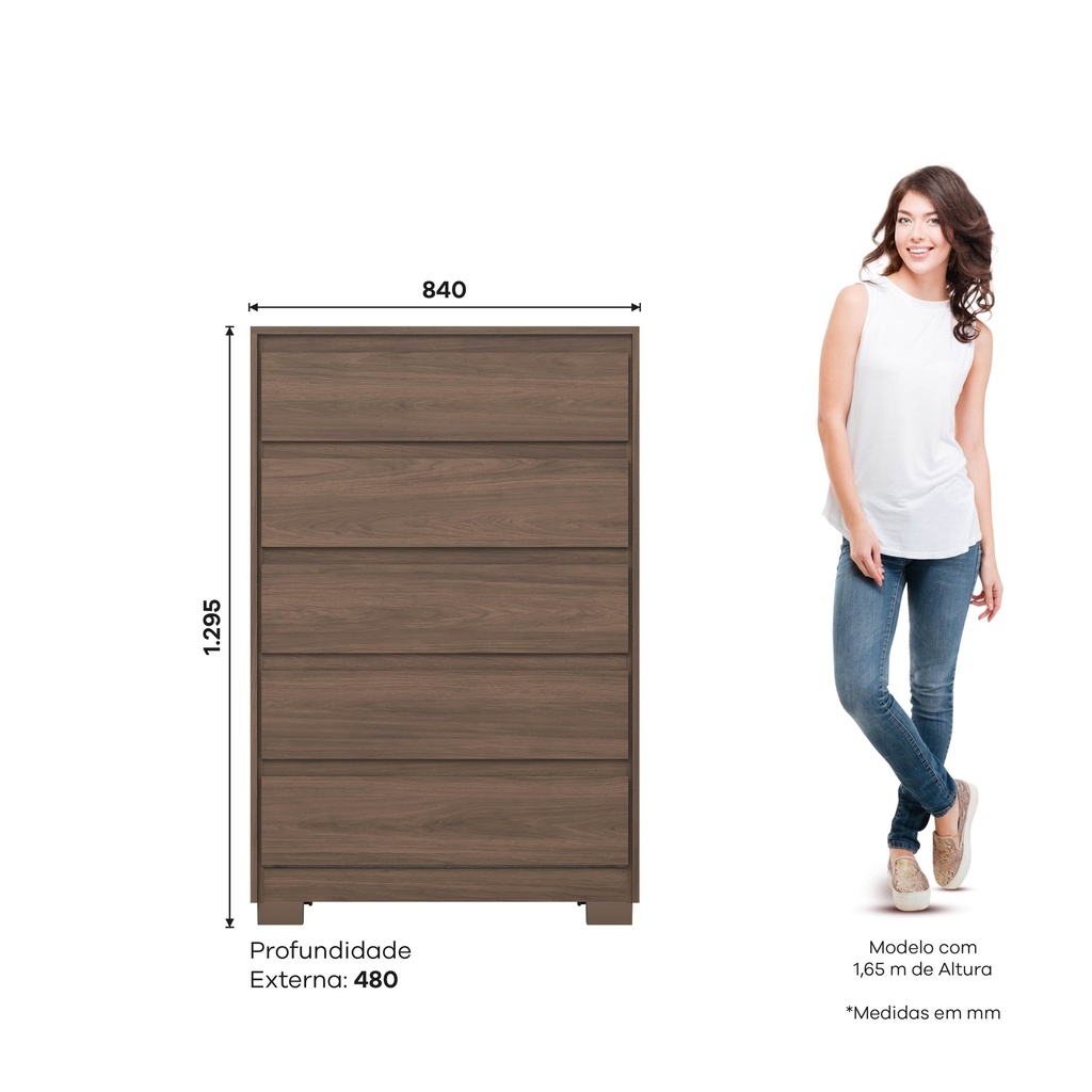 COMODA ANDRIA 05 CAJONES CASTANHO