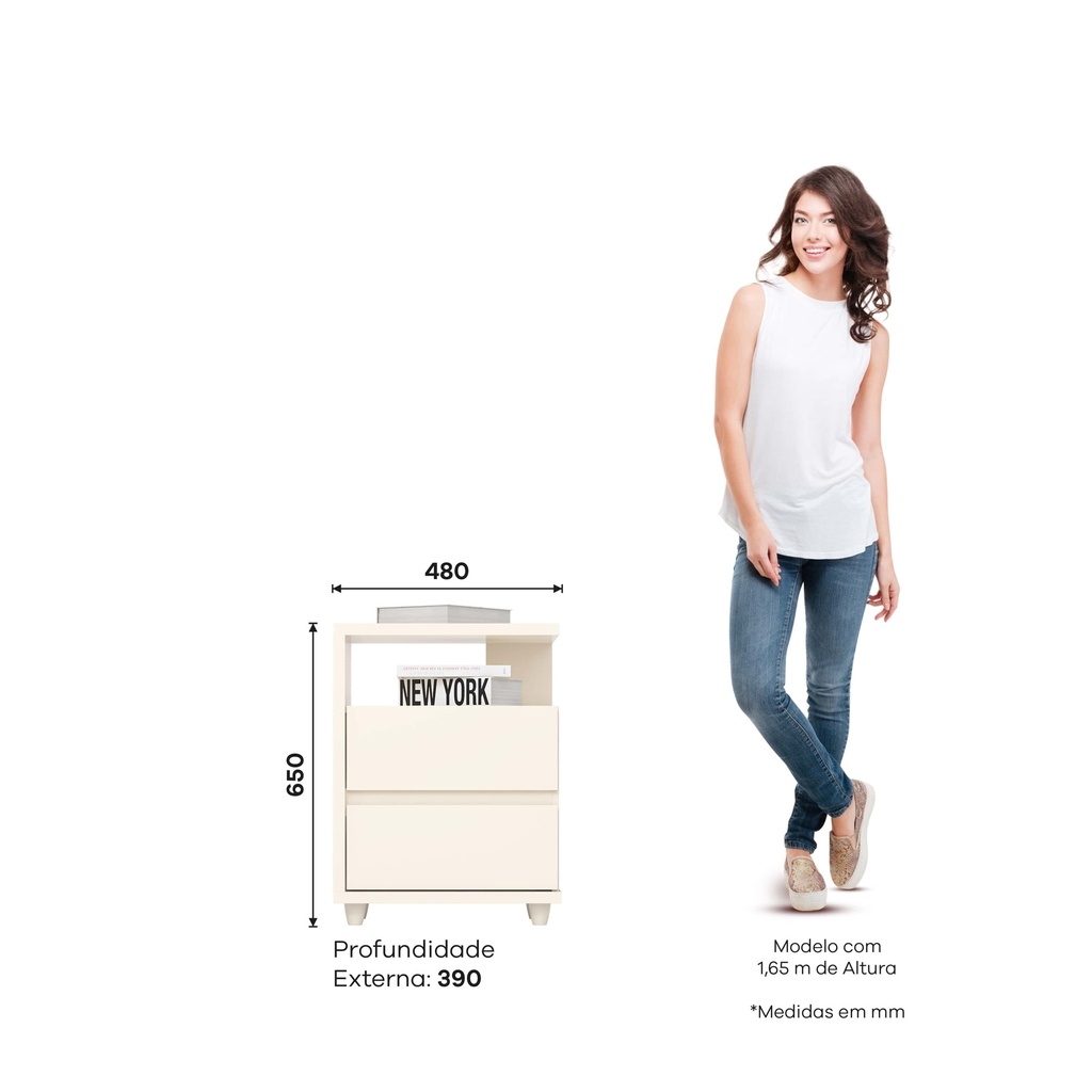 MESA DE NOCHE CAMPECHE 02 CAJONES OFF WHITE