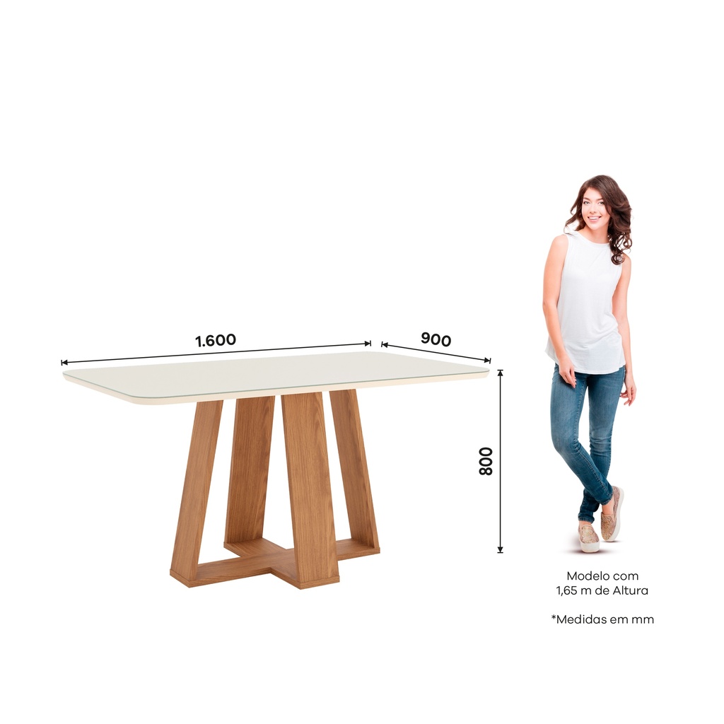 COMEDOR LINS 1600 MM CANTO ARREDON C/VIDRO NATURE/OFF WHITE