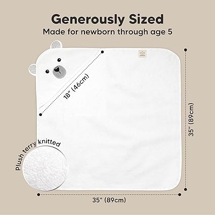 Keababies Cuddle Toalla con capucha de bambú orgánico para bebé (oso), tamaño: regular / color: oso