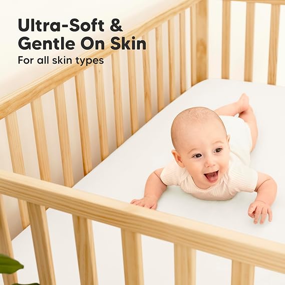Keababies Sábanas de cuna ajustadas de bambú suave (blanco suave), color: blanco suave