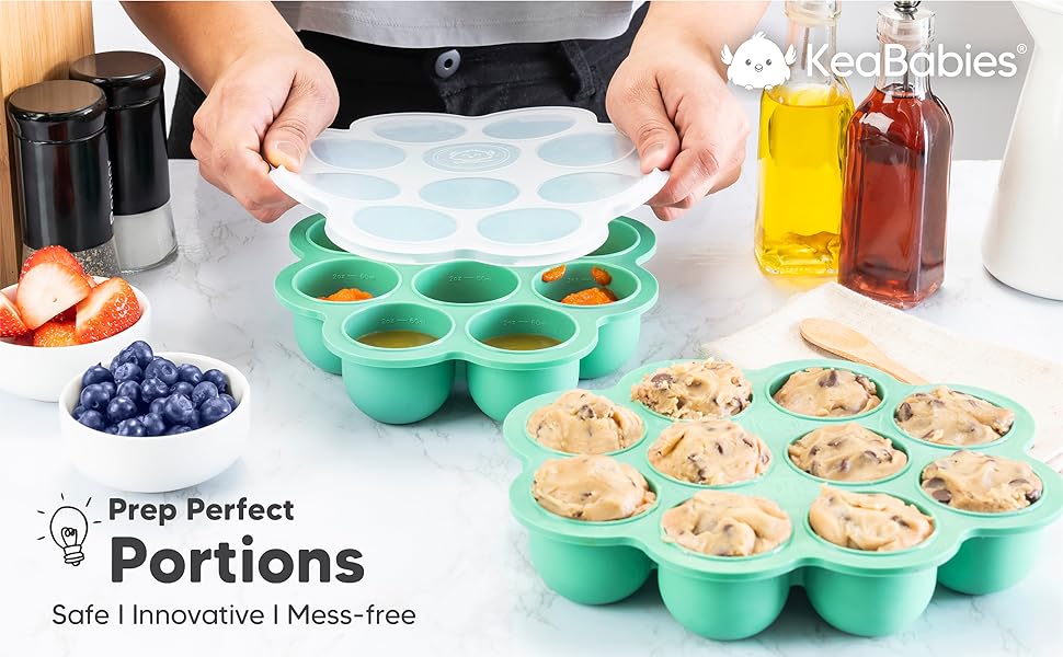 Keababies Bandeja de comida para bebés de silicona de preparación (verde alpino), color: verde alpino