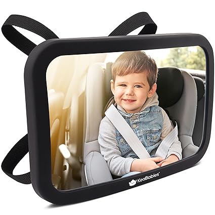 Keababies Espejo de la silla de coche para bebés (grande, negro mate), tamaño: grande / estilo: negro mate