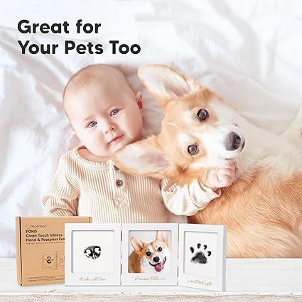 Keababies Fond Clean Touch Inkless Hand And Footprint Frame (Blanco/Dorado), Color: Blanco/Dorado