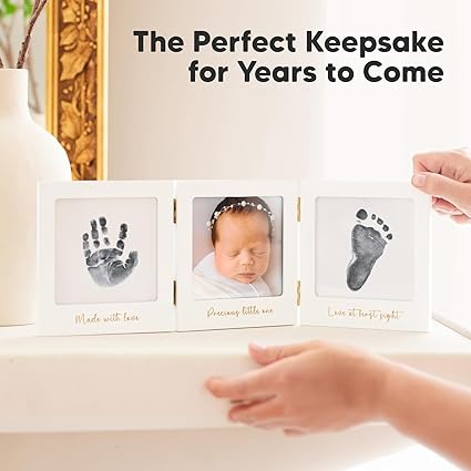 Keababies Fond Clean Touch Inkless Hand And Footprint Frame (Blanco/Dorado), Color: Blanco/Dorado