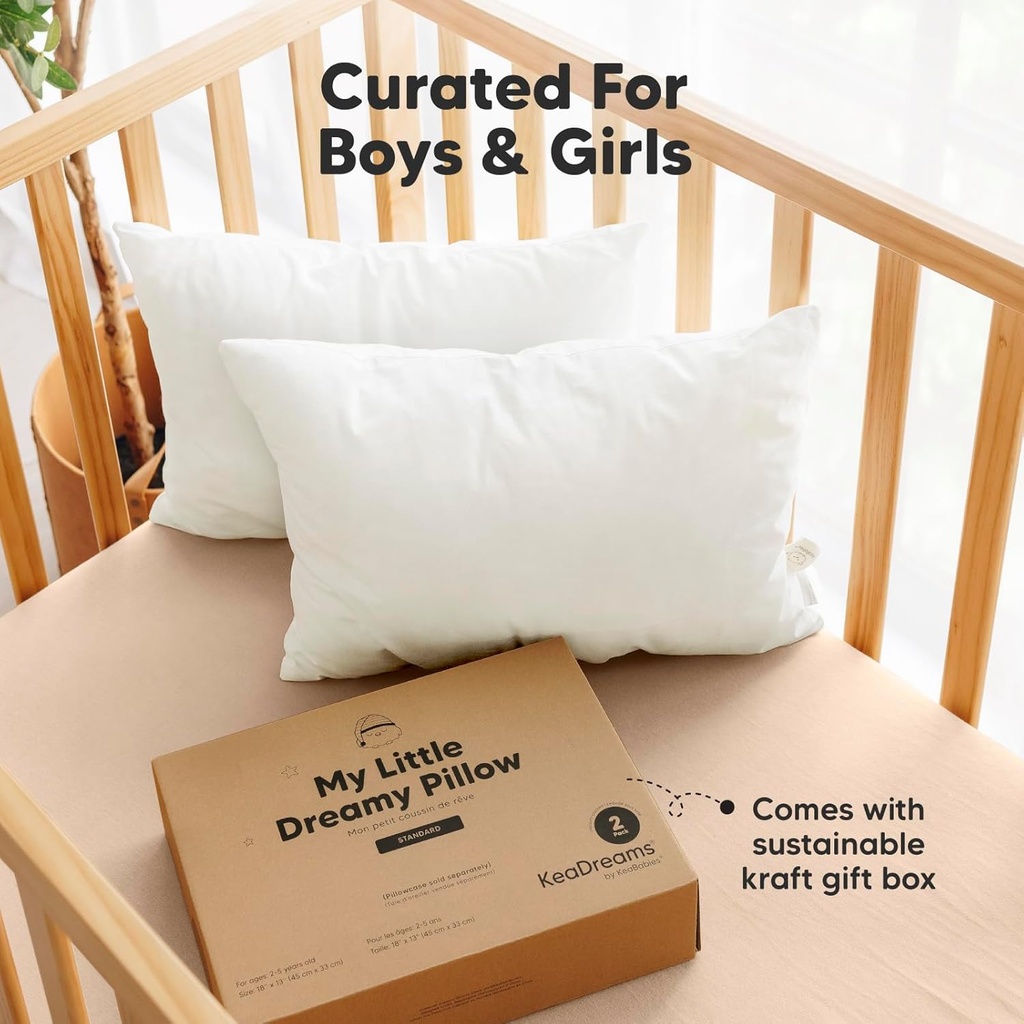Keababies Paquete de 2 almohadas para niños pequeños (blanco suave), color: blanco suave
