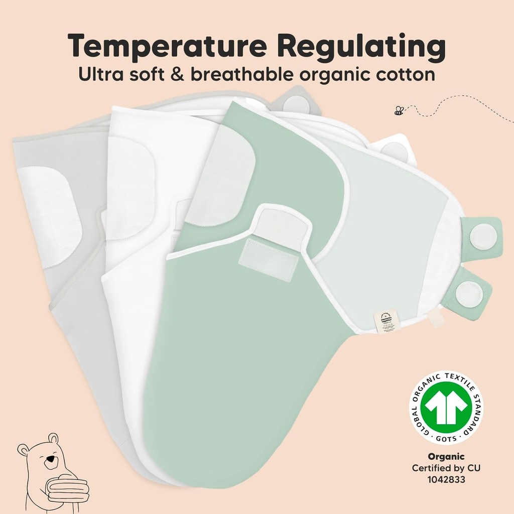 Keababies Paquete de 3 envolturas Soothe Swaddle (salvia), tamaño: OS 0-3M / color: salvia