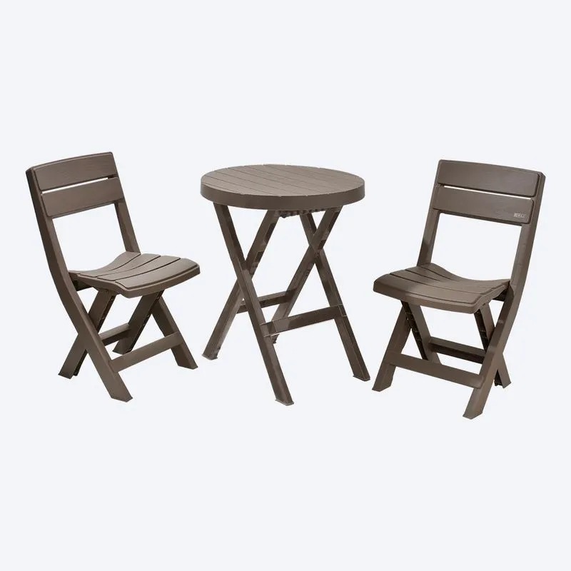 JUEGO MESA REDONDA + 2 SILLAS PLEGABLE BARU MOCCA