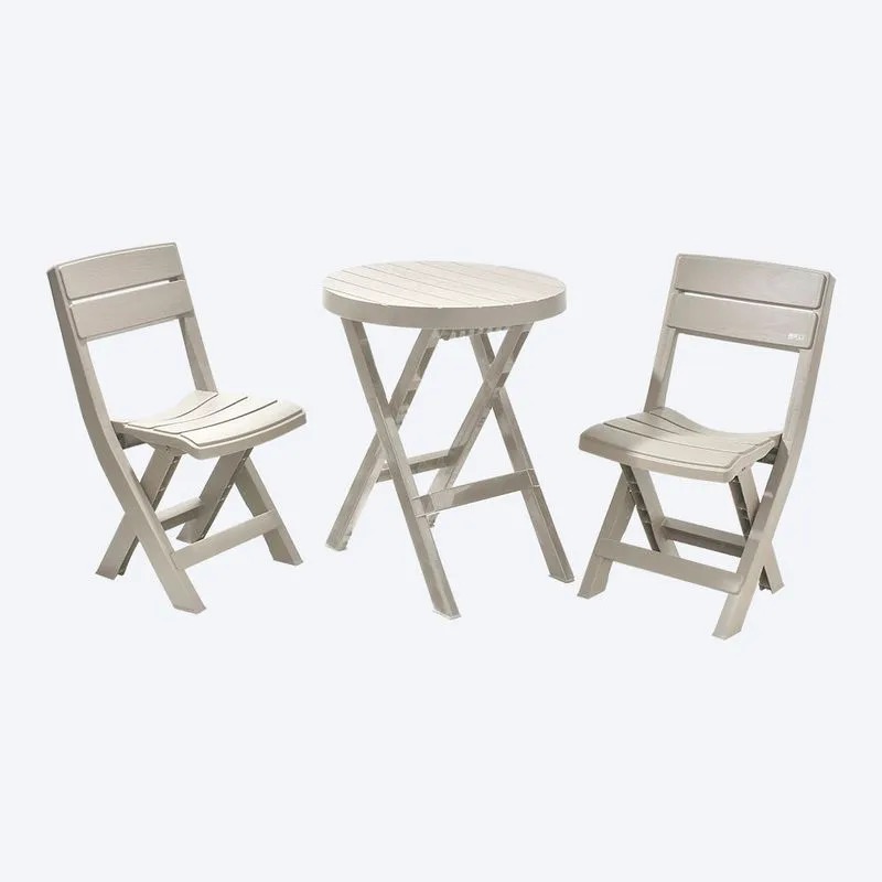 JUEGO MESA REDONDA + 2 SILLA PLEGABLE  BARU TAUPE