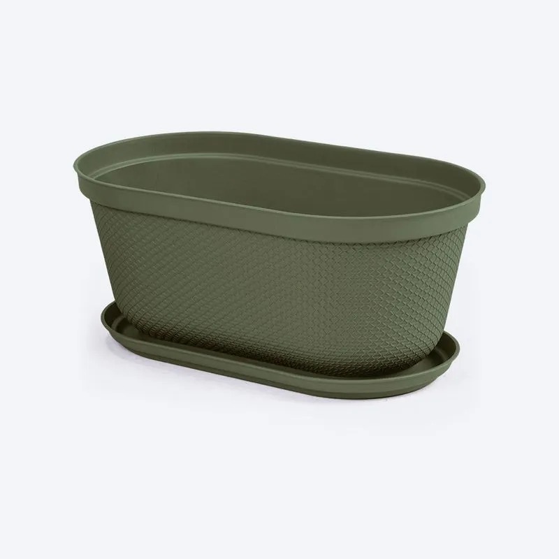 MACETERO OVALADO RAFIA 40CM VERDE