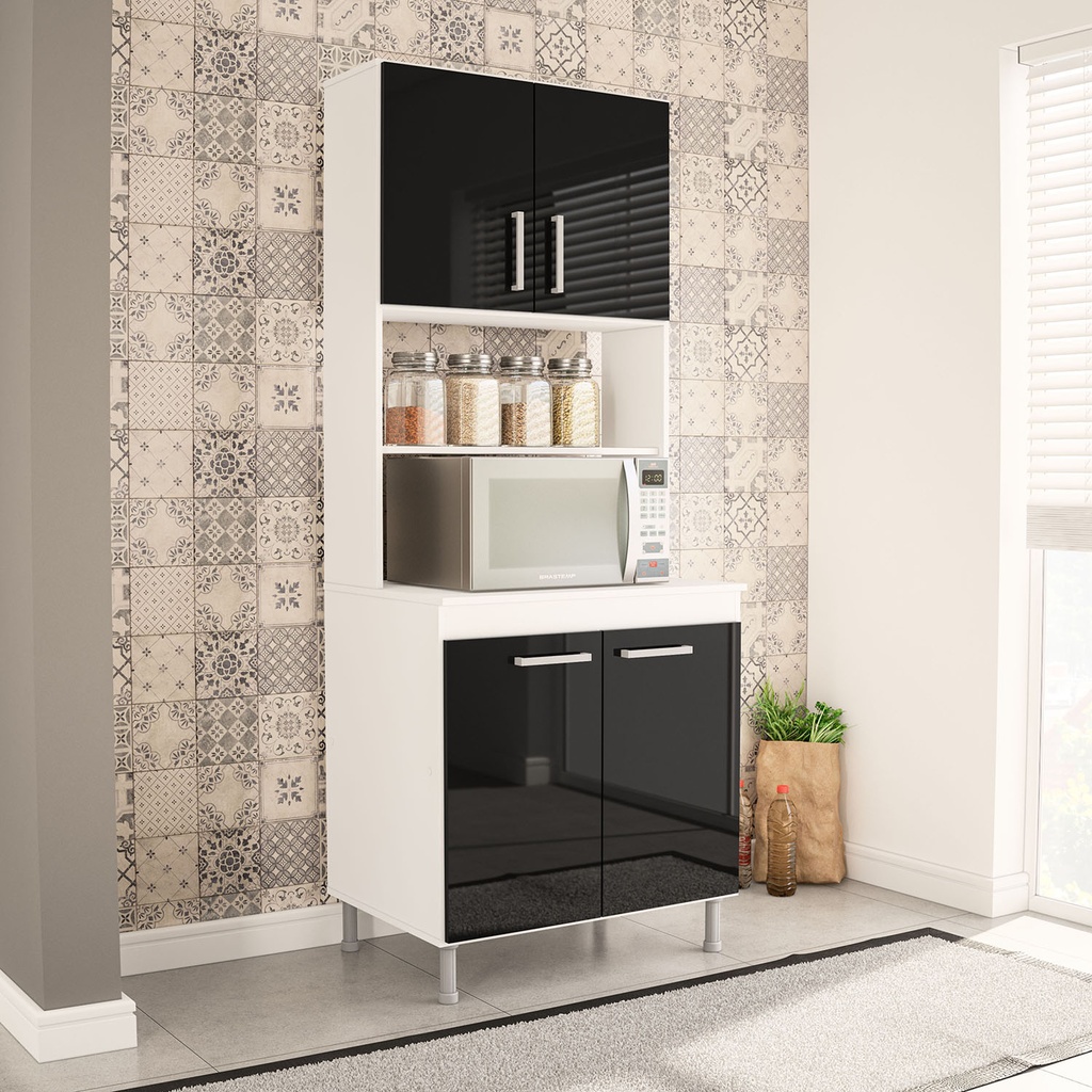 MUEBLE PARA COCINA 2 PUERTAS + 2 ESPACIOS + 2 PUERTAS, BLANCO CON PUERTAS NEGRO, 170320.0001