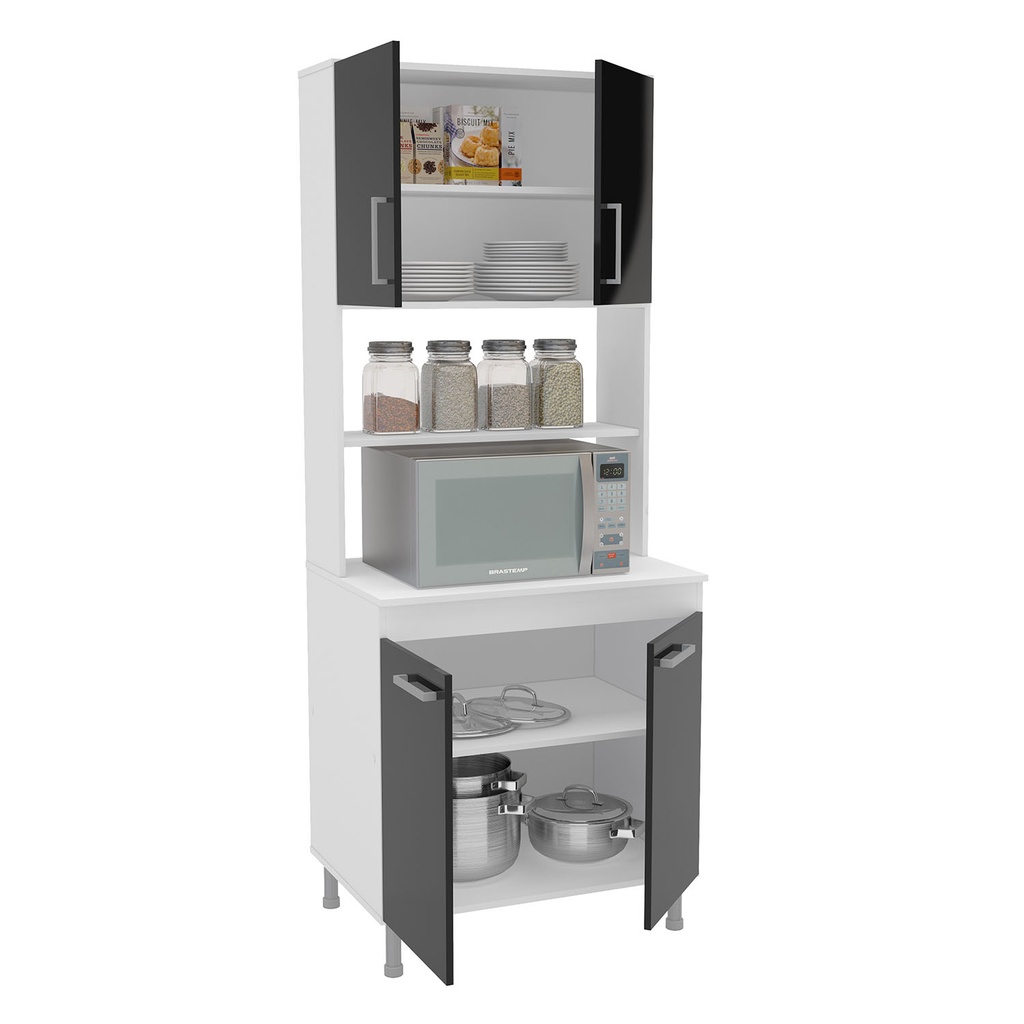 MUEBLE PARA COCINA 2 PUERTAS + 2 ESPACIOS + 2 PUERTAS, BLANCO CON PUERTAS NEGRO, 170320.0001