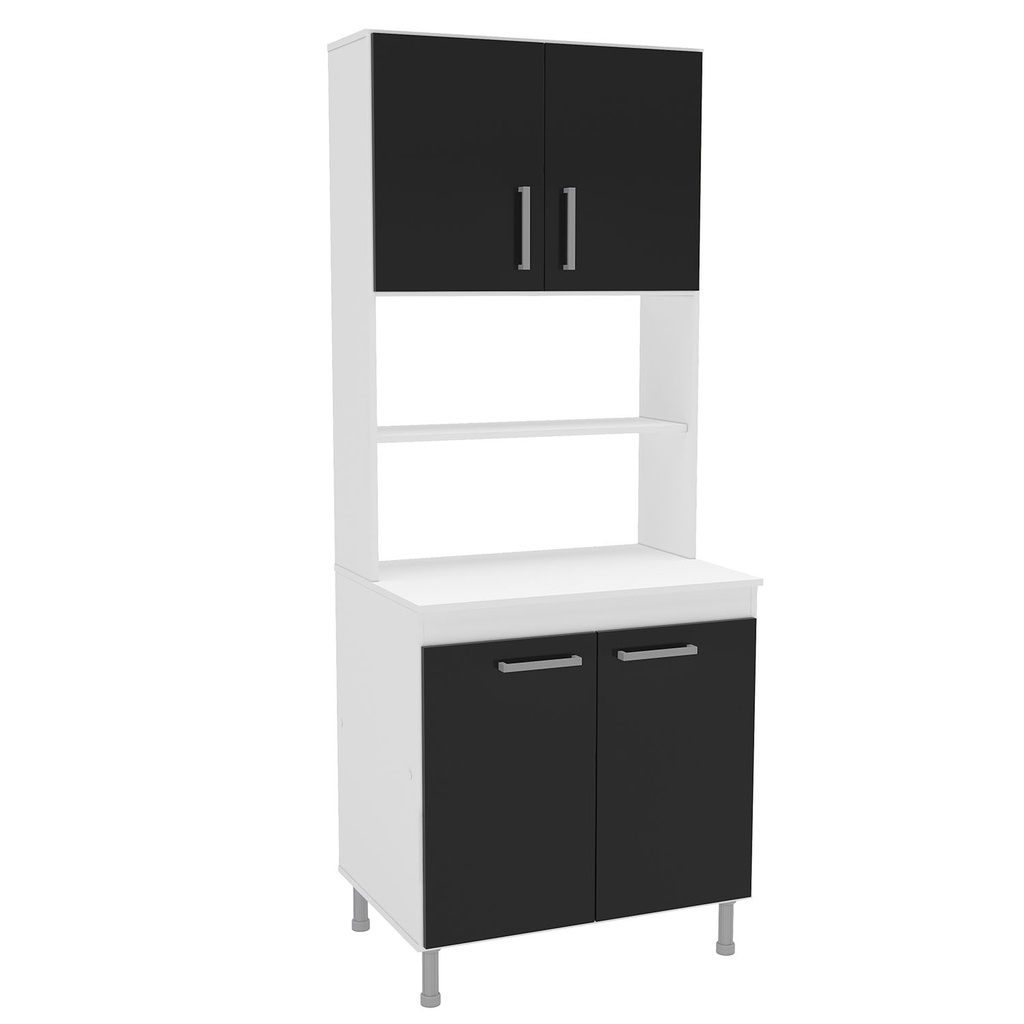 MUEBLE PARA COCINA 2 PUERTAS + 2 ESPACIOS + 2 PUERTAS, BLANCO CON PUERTAS NEGRO, 170320.0001