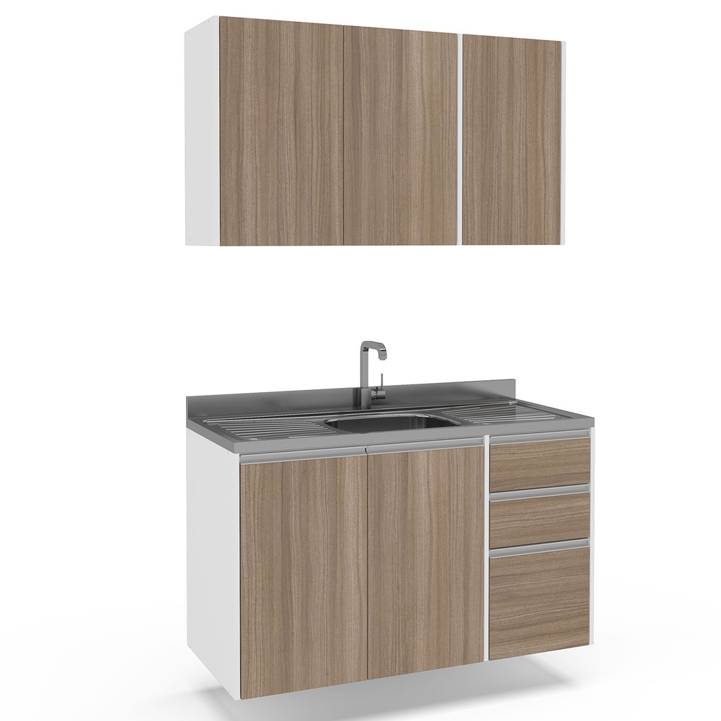 MUEBLE PARA COCINA MALI 2 PUERTAS + 3 GAVETAS 830X1200X510 MDP, BLANCO / CASTAÑO, 200039.0002