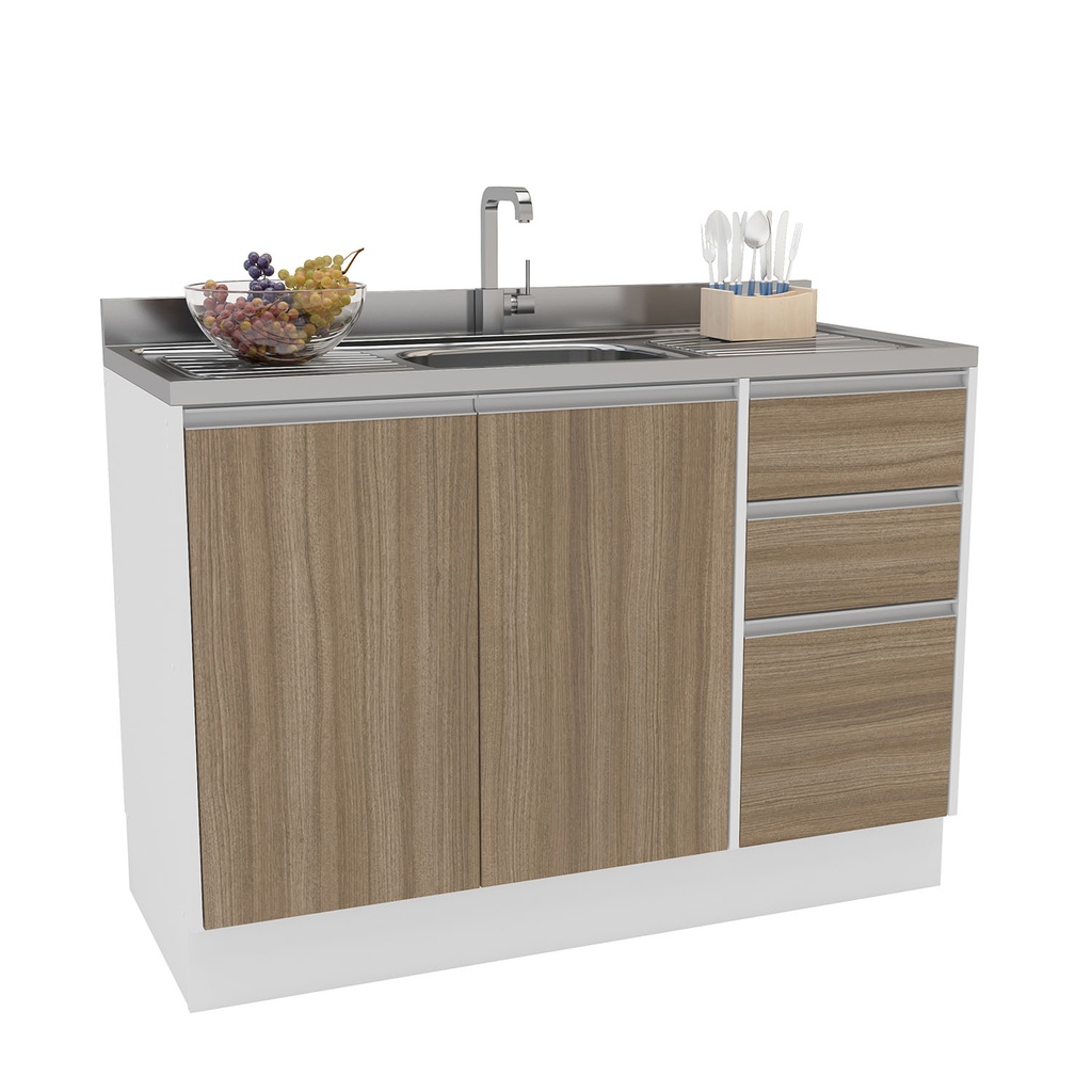 MUEBLE PARA COCINA MALI 2 PUERTAS + 3 GAVETAS 830X1200X510 MDP, BLANCO / CASTAÑO, 200039.0002
