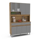 MUEBLE PARA COCINA BARI 4 PUERTAS + 2 ESPACIOS + 2 GAVETAS + 4 PUERTAS, CASTAÑO CON PUERTAS GRIS230306.0001