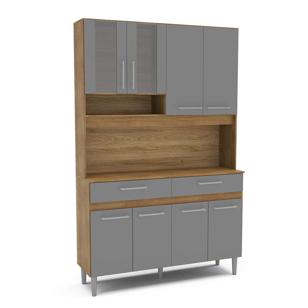 MUEBLE PARA COCINA BARI 4 PUERTAS + 2 ESPACIOS + 2 GAVETAS + 4 PUERTAS, CASTAÑO CON PUERTAS GRIS230306.0001