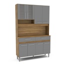 MUEBLE PARA COCINA BARI 4 PUERTAS + 2 ESPACIOS + 2 GAVETAS + 4 PUERTAS, CASTAÑO CON PUERTAS GRIS230306.0001