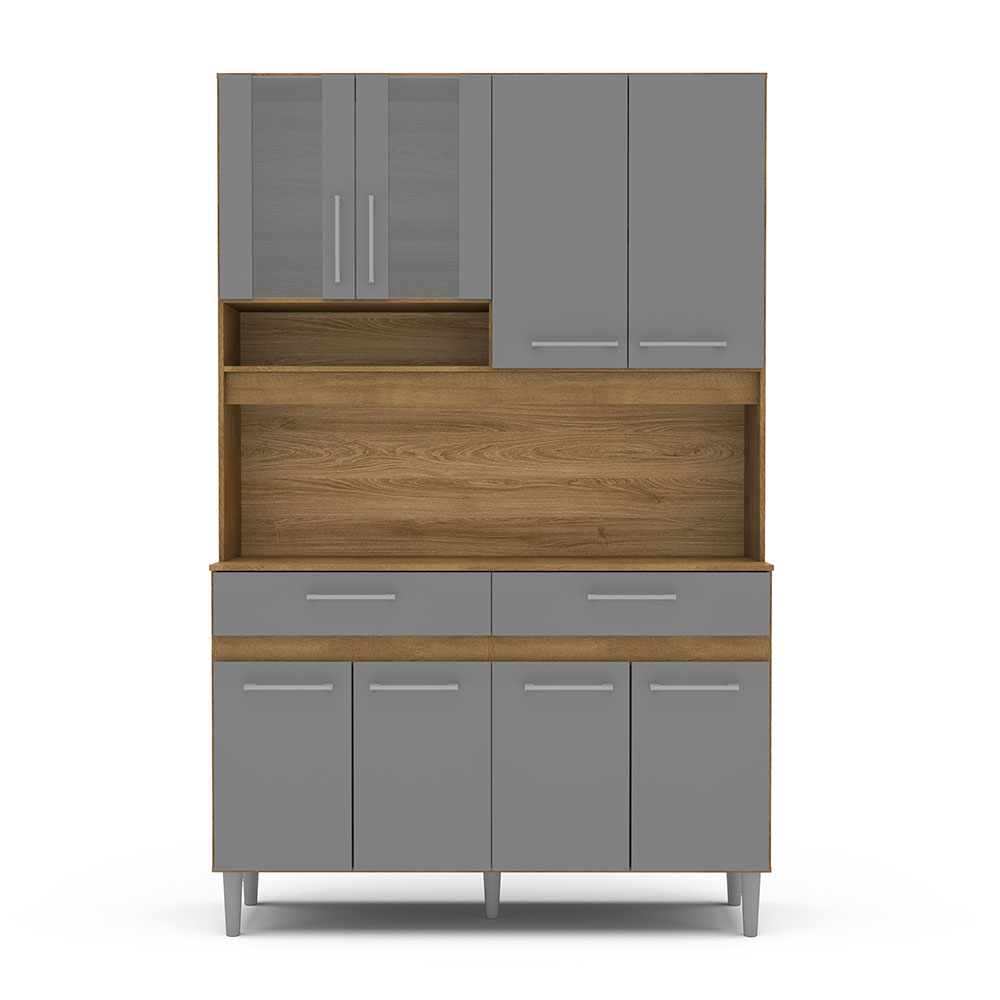 MUEBLE PARA COCINA BARI 4 PUERTAS + 2 ESPACIOS + 2 GAVETAS + 4 PUERTAS, CASTAÑO CON PUERTAS GRIS230306.0001