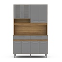 MUEBLE PARA COCINA BARI 4 PUERTAS + 2 ESPACIOS + 2 GAVETAS + 4 PUERTAS, CASTAÑO CON PUERTAS GRIS230306.0001