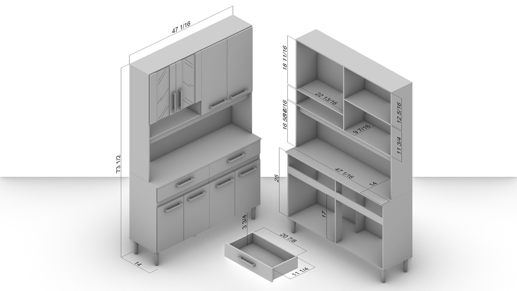 MUEBLE PARA COCINA BARI 4 PUERTAS + 2 ESPACIOS + 2 GAVETAS + 4 PUERTAS, CASTAÑO CON PUERTAS GRIS230306.0001