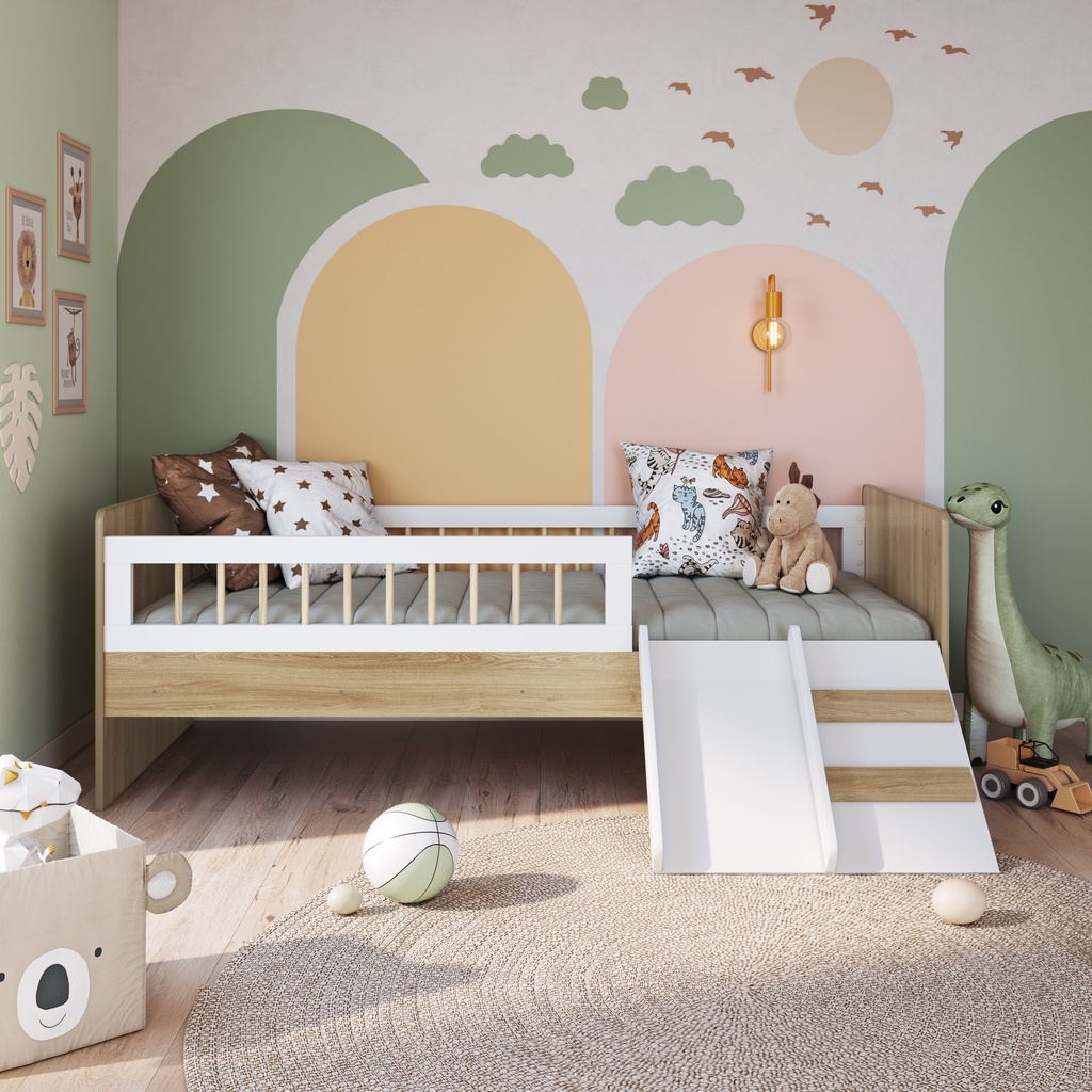 CAMA SINGLE INFANTIL LINEA AFFETO AVEIRO OAK CON BLANCO 190X80, AFT010AVBC