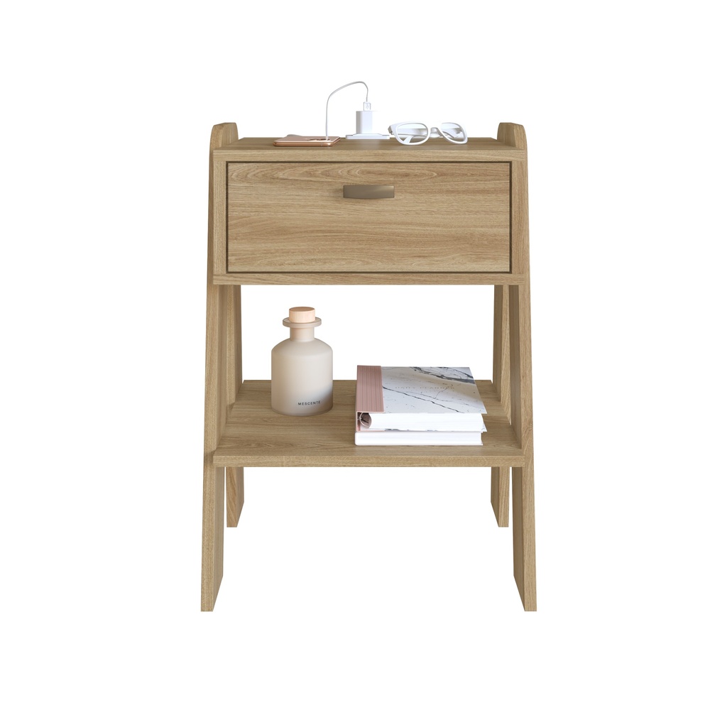 MESA DE NOCHE/VELADOR TERNI CON TOMA ELECTRICA AVEIRO OAK, CB220AVAV