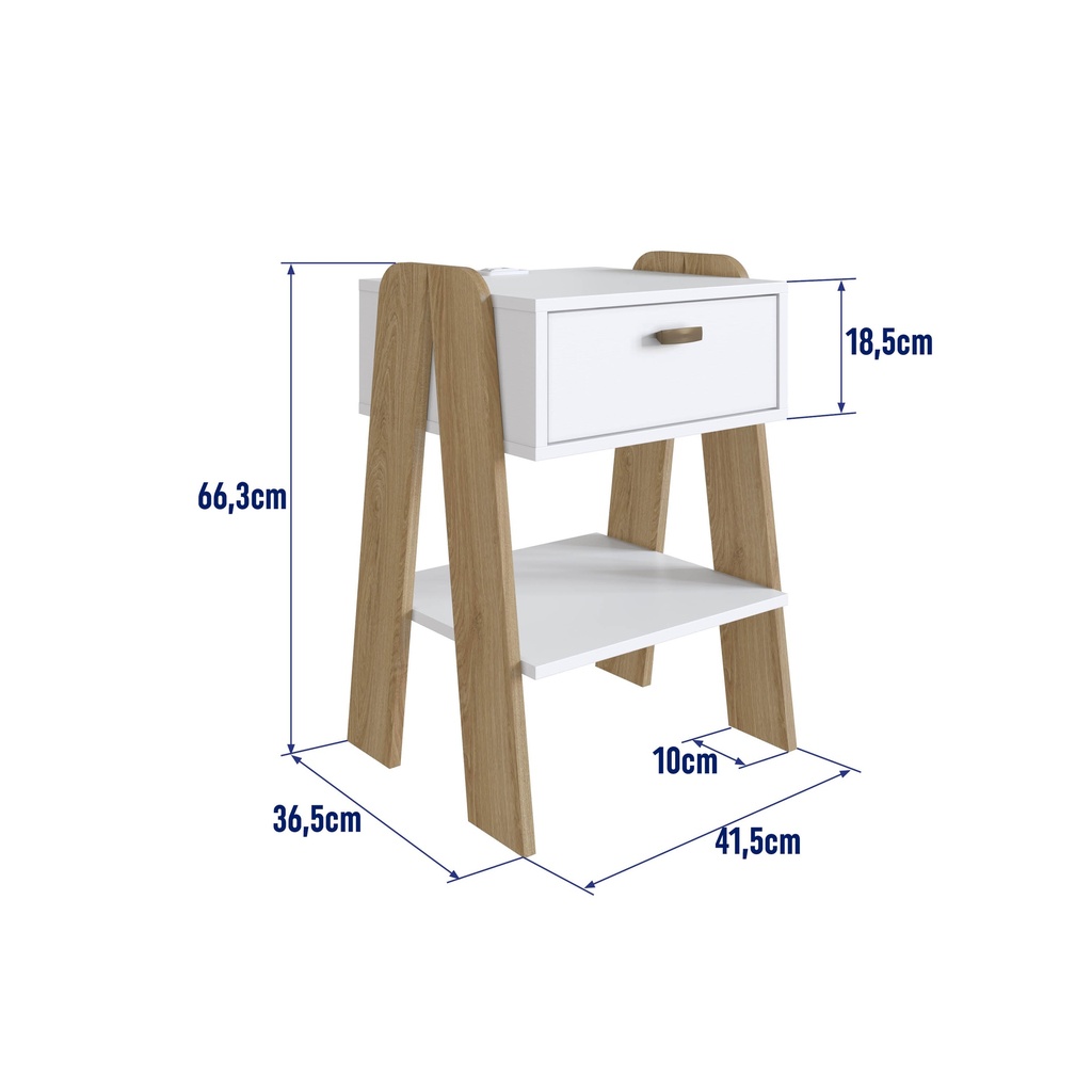MESA DE NOCHE/VELADOR TERNI CON TOMA ELECTRICA BLANCO CON AVEIRO OAK, CB220BCAV