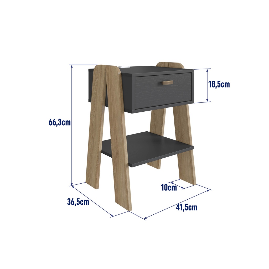 MESA DE NOCHE/VELADOR TERNI CON TOMA ELECTRICA GRAFITO CON AVEIRO OAK, CB220GFAV