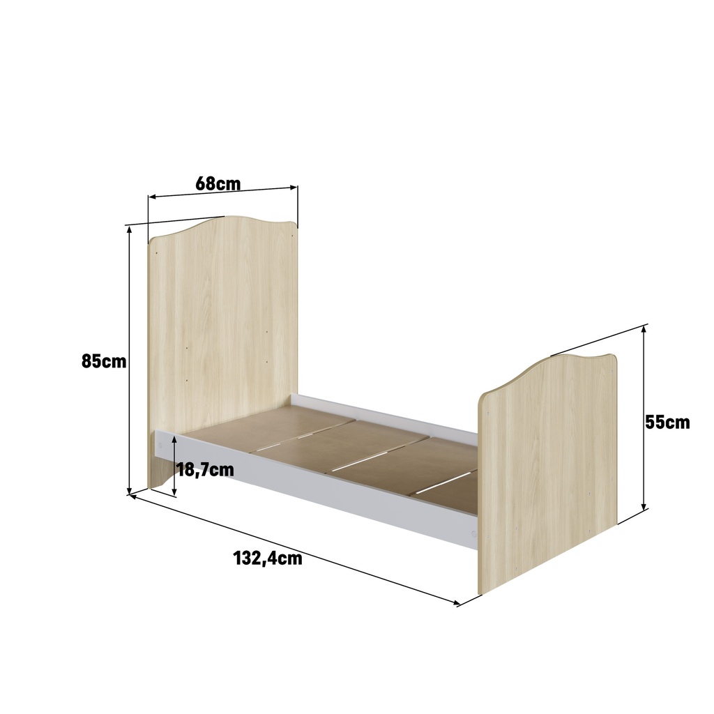 CUNA 3 EN 1 LINEA ENCANTO ROBLE ARAGUAIA CON BLANCO 130X60, ENC001CABC