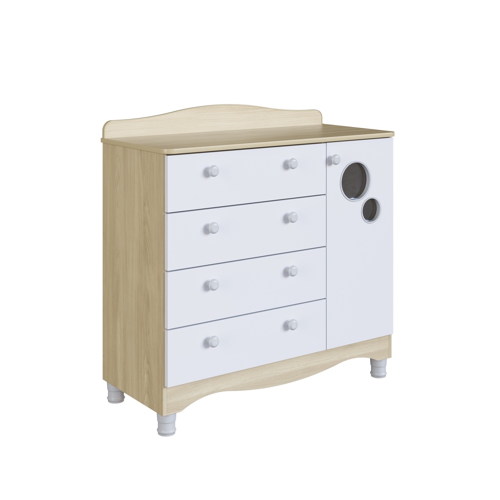 GAVETERO INFANTIL 4 GAVETAS + 1 PUERTA LINEA ENCANTO ROBLE CON BLANCO, ENC003CABC