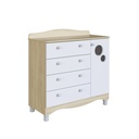 GAVETERO INFANTIL 4 GAVETAS + 1 PUERTA LINEA ENCANTO ROBLE CON BLANCO, ENC003CABC