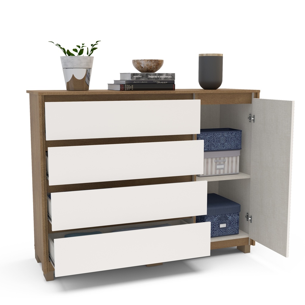 GAVETERO COIMBRA DE 4 GAVETAS Y 1 PUERTA  FREIJO/OFF WHITE,  230073.0002