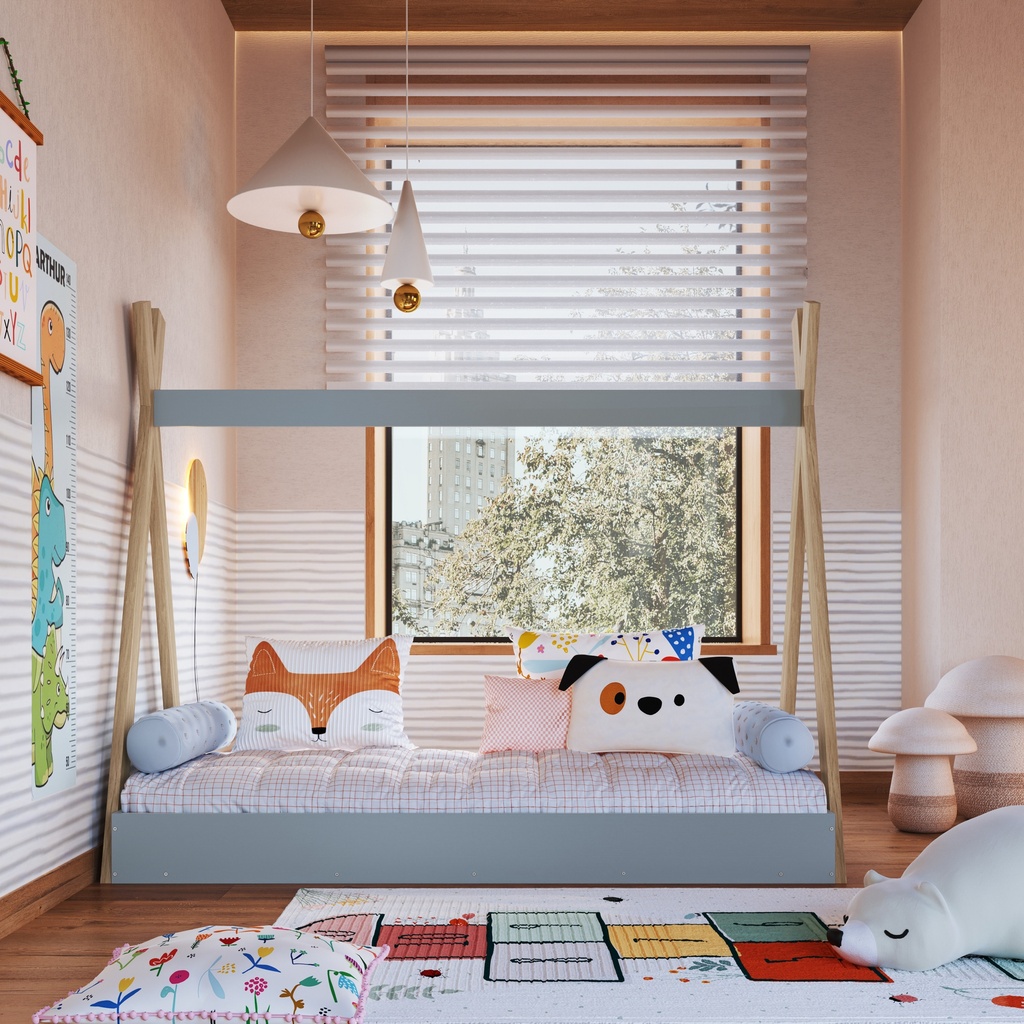 CAMA SINGLE INFANTIL CABANA MONTESSORI ITAPUA CON AZUL 190X80, CCM003ITAZ