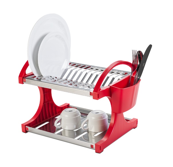  LINEA SUPREMA - EN ACERO INOXIDABLE C/ PLASTICO - ESCURRE PLATOS 12 PLATOS 27,5x29x32CM ROJO
