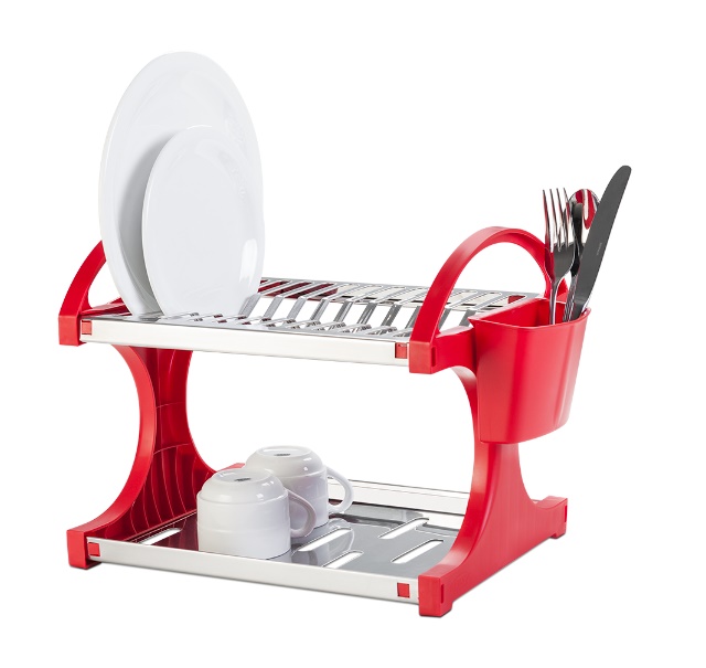  LINEA SUPREMA - EN ACERO INOXIDABLE C/ PLASTICO - ESCURRE PLATOS 12 PLATOS 27,5x29x32CM ROJO
