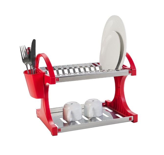  LINEA SUPREMA - EN ACERO INOXIDABLE C/ PLASTICO - ESCURRE PLATOS 12 PLATOS 27,5x29x32CM ROJO